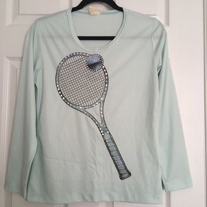 Tennis ball and racket long sleeves shirt mint green tennis sport